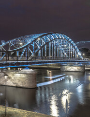 Pilsudski Bridge during night. Krakow, Poland. - obrazy, fototapety, plakaty