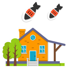 house is being hit by missile Concept Vector Color Icon Design, Natural disaster Symbol, Environmental Conservation Sign, Act of God Stock Illustration
