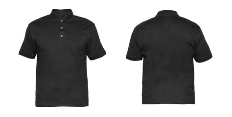 Blank  Polo shirt Three-button placket color black on invisible mannequin template front and back...