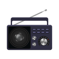 Retro radio receiver with antenna on white background. Vector illustration.