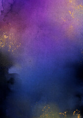 Abstract Dark Blue Watercolor Background with Pink and Gold Splatters