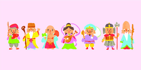 七福神　ピンク背景