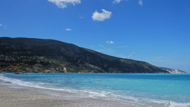 Beautiful Summer Beach In Agia Kiriaki Near Zola Village, Ionian Islands In Kefalonia, Greece. - Wide static  Shot