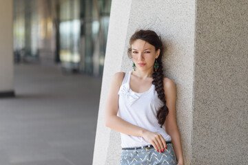 Summer portrait of beautiful young woman.