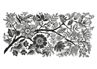 Fantasy flowers in retro, vintage style. Element for design. Vector illustration. Isolated on white background.