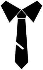 Badge tie with shirt collar, black silhouette. Highlighted on a white background. Vector illustration. A series of business icons.
