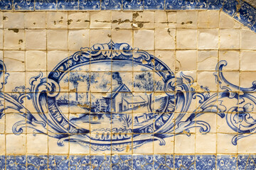 Azulejos panels in the gardens of a palace in Estoi, Algarve, Portugal	
