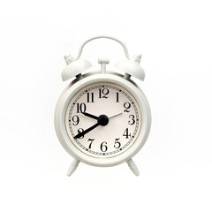 White alarm clock in old style isolated on white background