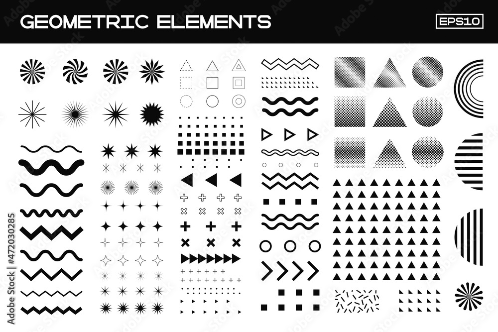 Poster Collection of Memphis Elements. Vector Geometric Shapes Set.