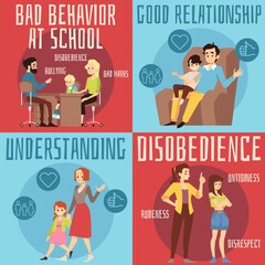 Posters with image of conflict and happy relationships between parent and child.