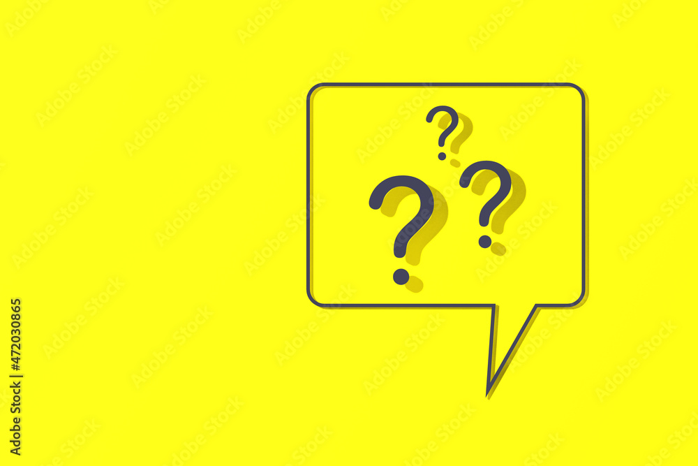 Poster question mark with shadow on yellow background. 3d image. 3d rendering.