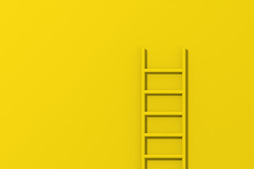 Yellow staircase on yellow background. Staircase stands vertically near wall. Way to success concept. 3d image. 3D rendering.