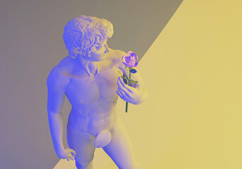 statue of david holding a rose flower, 3d render