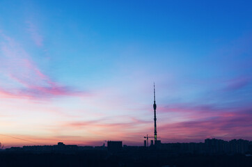Fototapeta premium RUSSIA, MOSCOW: Scenic sunrise landscape view of the city garden with Ostankino tower