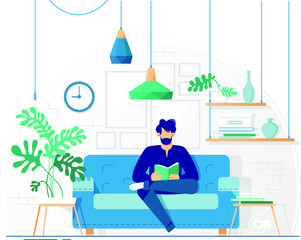 Young Man with Beard Reading Book