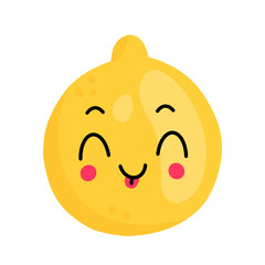 Cute smiling lemon character in cartoon flat style. Vector illustration.