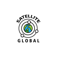 global logo satellite illustration circle lines vector design