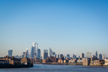 Obraz premium View of the City of London from Canary Wharf financial district on the Isle of Dogs, London, England, UK