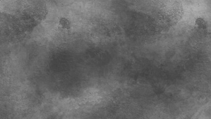 grunge grey background. Black watercolor ombre leaks and splashes texture on white watercolor paper background.