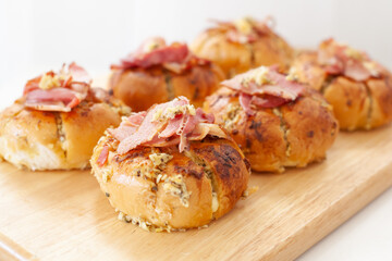 Korean cream cheese garlic bread with crispy bacon