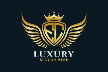 Luxury royal wing Letter EC crest Gold color Logo vector, Victory logo, crest logo, wing logo, vector logo template. - obrazy, fototapety, plakaty