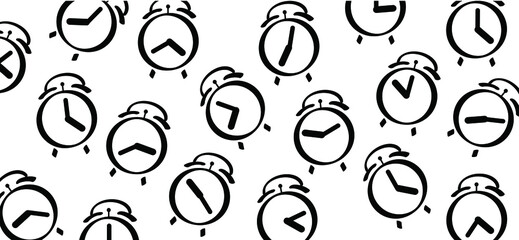 Old alarmclock icon or pictogram. Cartoon vector alarm clock symbol. Wakeup clocks or clock rings. Grunge line watch icons. Banner. deadline. Summer, winter or bed time