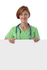 Female nurse with blank banner