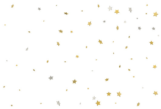 3d gold and silver star confetti. Festive holiday background. Vector.