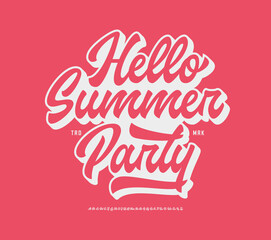  Hello Summer Party. Original Retro Script Font. Vector