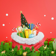 christmas background with a sack full of gift boxes