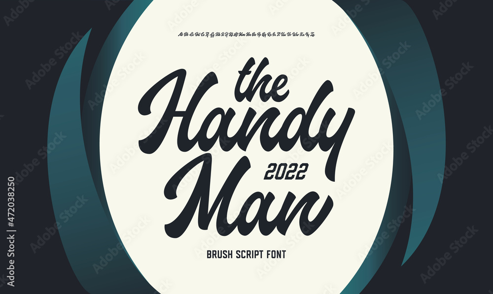Poster tha handy man. original retro script font. vector