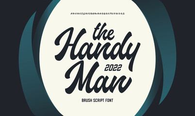 Tha Handy Man.  Original Retro Script Font. Vector