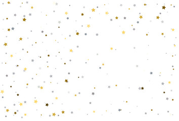 Christmas background with gold and silver stars. Silver and gold star Celebration Confetti.