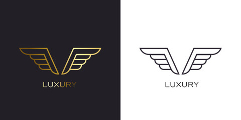 Gold Wings emblem silhouette movement Golden Luxury Logo © LogoStockimages