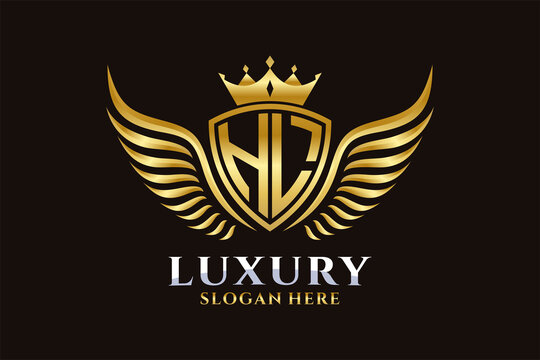 Luxury royal wing Letter HL crest Gold color Logo vector, Victory logo, crest logo, wing logo, vector logo template.