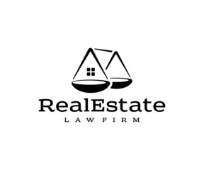 Real estate law logo design. Division of property, dividing house vector design. House Foreclosure and house dealing lawsuit logotype