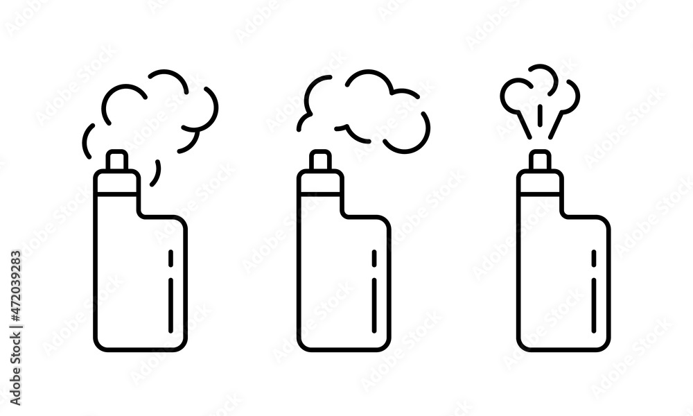 Poster vape linear icons set. outline simple vector of electronic cigarette with smoke. contour isolated pi