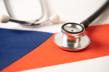 Black stethoscope on czech republic flag background, Business and finance concept.
