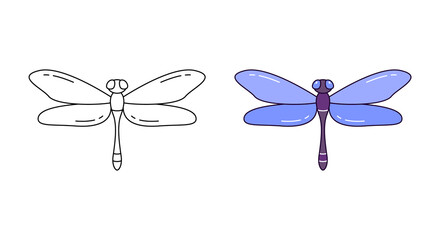 Dragonfly linear and color icon. Outline simple vector of flying adder. Contour isolated pictogram on white background