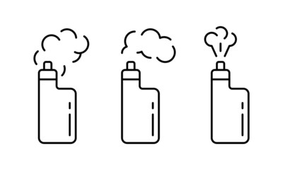 Vape linear icons set. Outline simple vector of electronic cigarette with smoke. Contour isolated pictogram on white background - 472039283