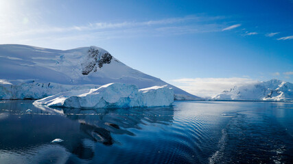 Ocean and Ice Landscapes with snow and icebergs from Paradise Bay in Antarctica.