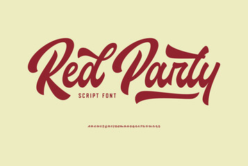 Red Party. Original Retro Script Font. Vector
