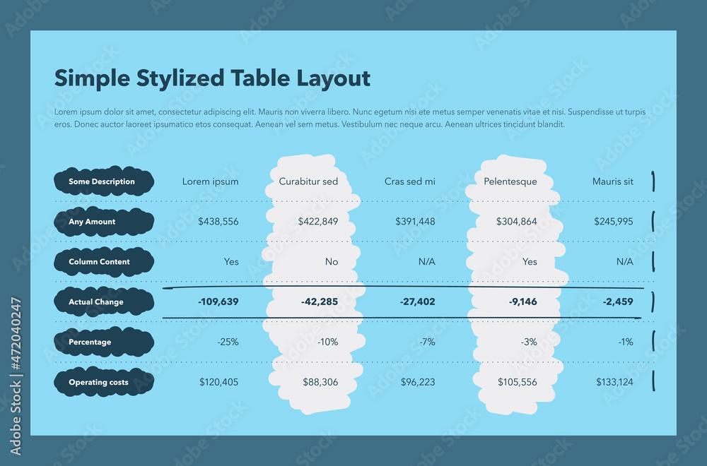 Poster Simple stylized table layout - blue version. Flat design, easy to use for your website or presentation.