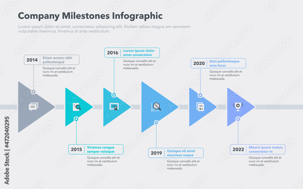 Poster Modern infographic with six steps for company milestones. Easy to use for your website or presentation.