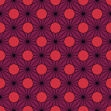 African style seamless surface pattern. Bright ethnic print with floral forms. Ornamental background with asanoha motif. Ankara wax inspired textile, fabric. Tribal cloth print, digital paper.