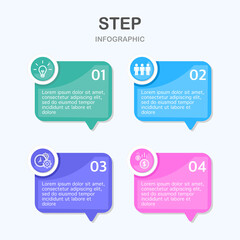Infographic 4 steps options colorful, popups message