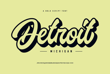 Detroit Michigan. Original Retro Script Font. Vector
