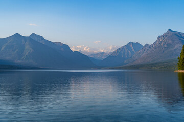 Lake McDonald in Glacier National Park in Montana on a sunny summer evening