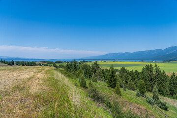 Fototapeta na wymiar Flathead Lake Overlook Scenic Turnout near Kalispell, Polson, and Lakeside, Montana on a sunny summer afternoon