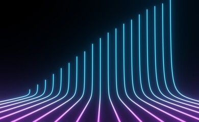 3d render of RGB neon light on darkness background. Abstract Laser lines show at night. Ultraviolet spectrum beam scene